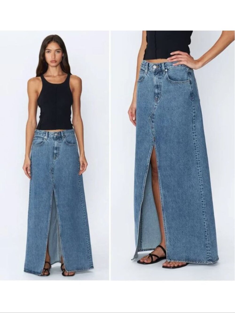 SLVRLAKE Dallas Denim Maxi SKIRT Size 31 Blue Hard Times Front Slit NEW $299
